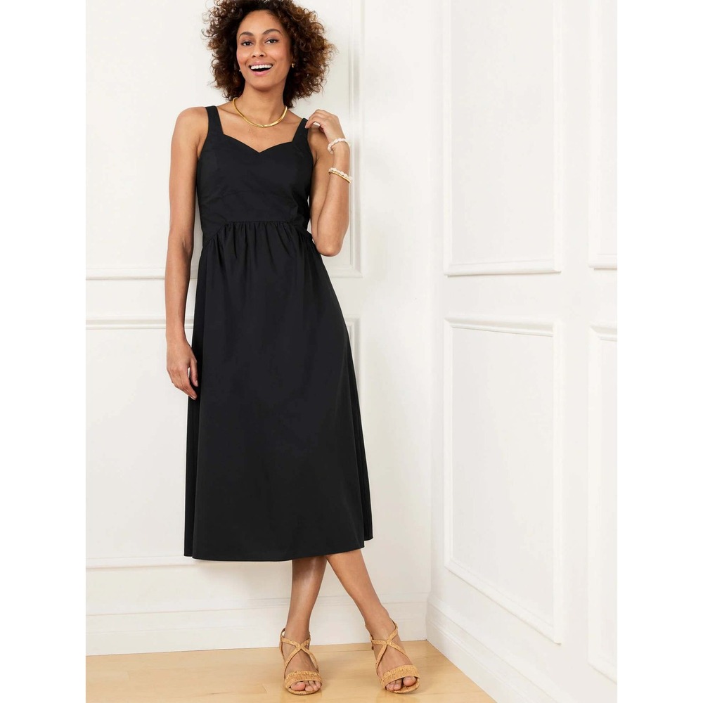 NWT Talbots Poplin Fit & Flare Black 100% Cotton Sleeveless Midi Dress Size 12 - Picture 1 of 8